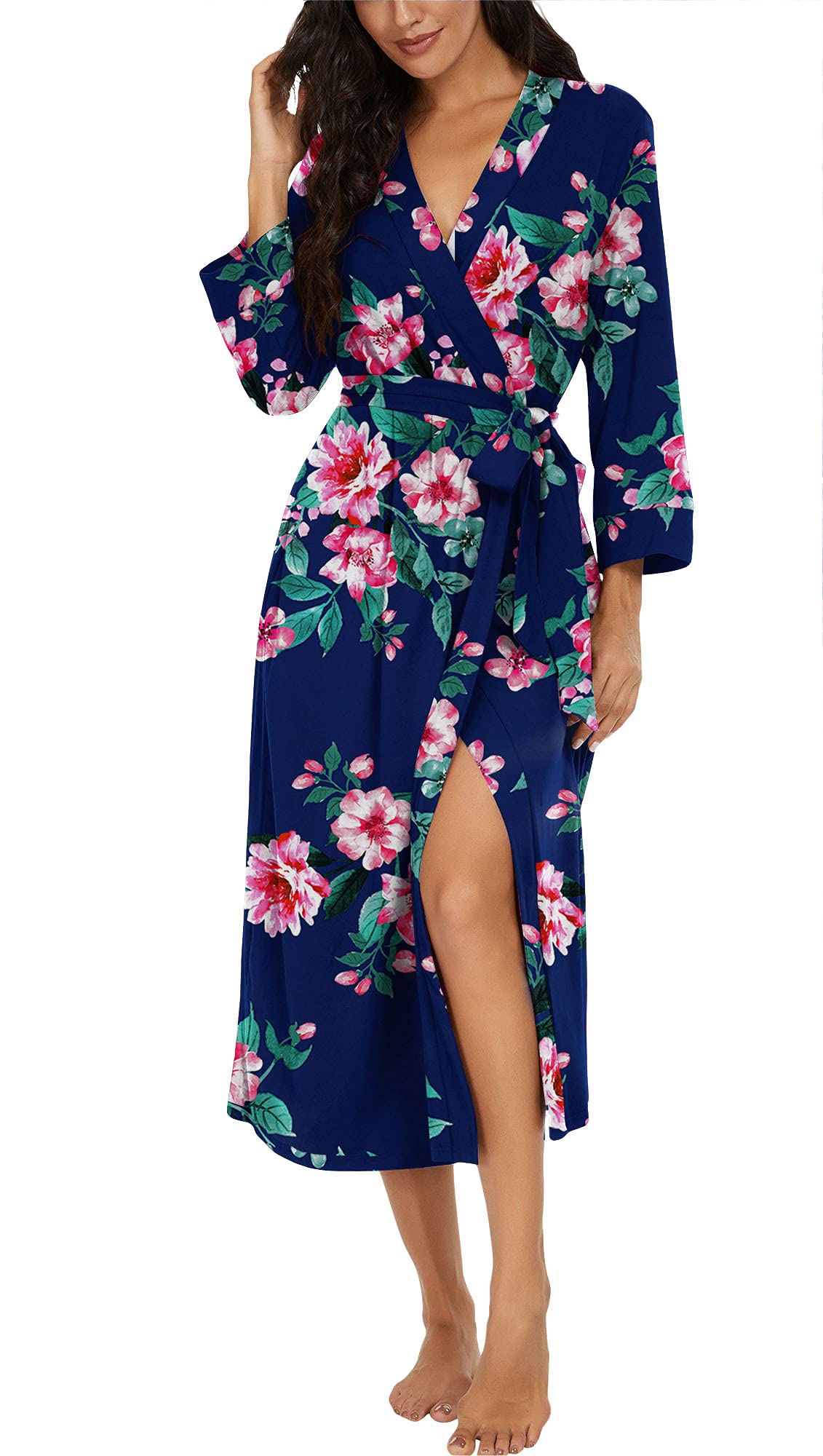 VINTATRE Women Kimono Robes Long Knit Bathrobe Lightweight Soft Knit Sleepwear V-neck Casual Ladies Loungewear