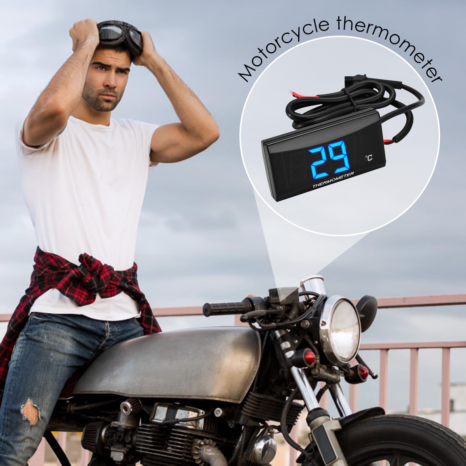 Termometro digitale per moto Strumenti Adattatore per sensore di misuratore display digitale per temperatura dell'acqua, Adattatore per sensore di temperatura per KOSO 18/22mm (18MM-BLUE)