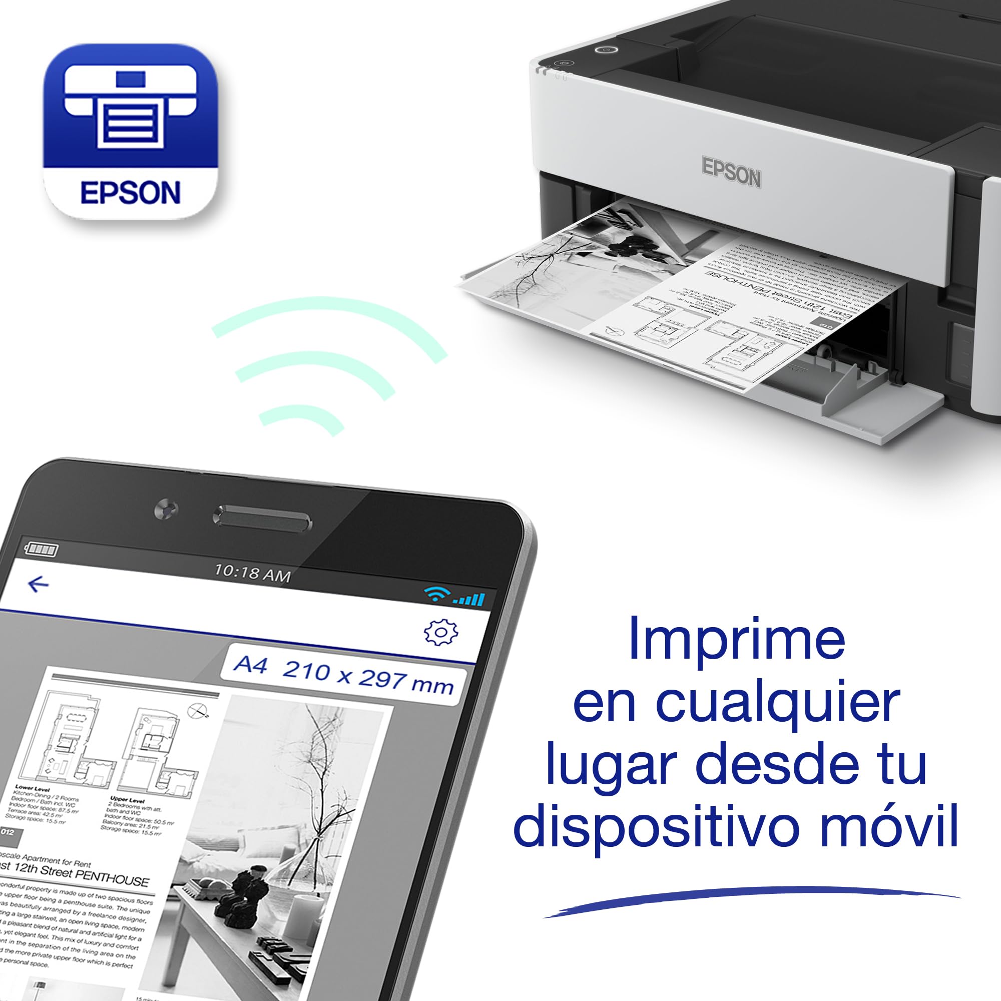 Impresora EcoTank ET-M1170 A4 monocromo con depósito de tinta y conexión Wi-Fi
