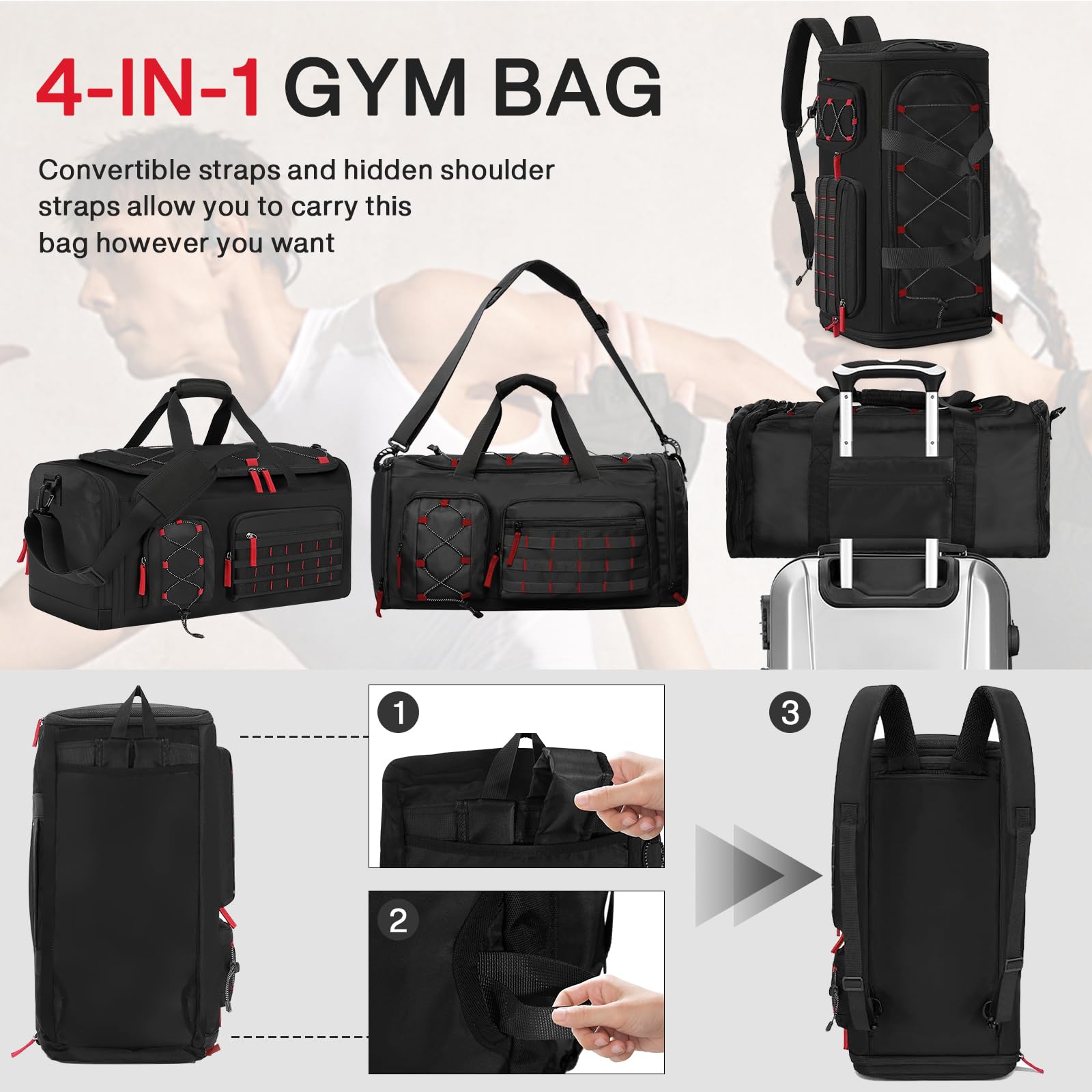 Borsa da Palestra da 35 Litri, Borsone Sportivo, Borsone Da Viaggio Con Scomparto Per Scarpe, Borsa da Viaggio Con Separazione Tra Asciutto E Bagnato E Tasca Impermeabile, Per Uomini E Donne