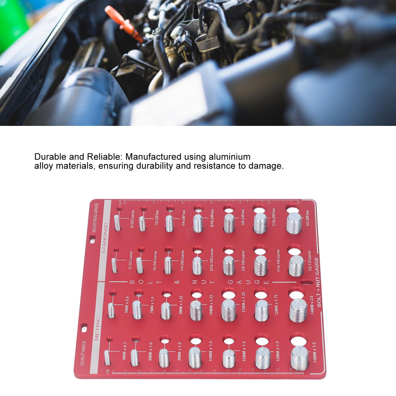 XHTLLO Nut and Stud Thread Checker Gauge, Aluminium Alloy Identifier Tool for Garage, Easy Operation, Accurate Measurement, for Various Threads, Portable, for Workshop, Repairs