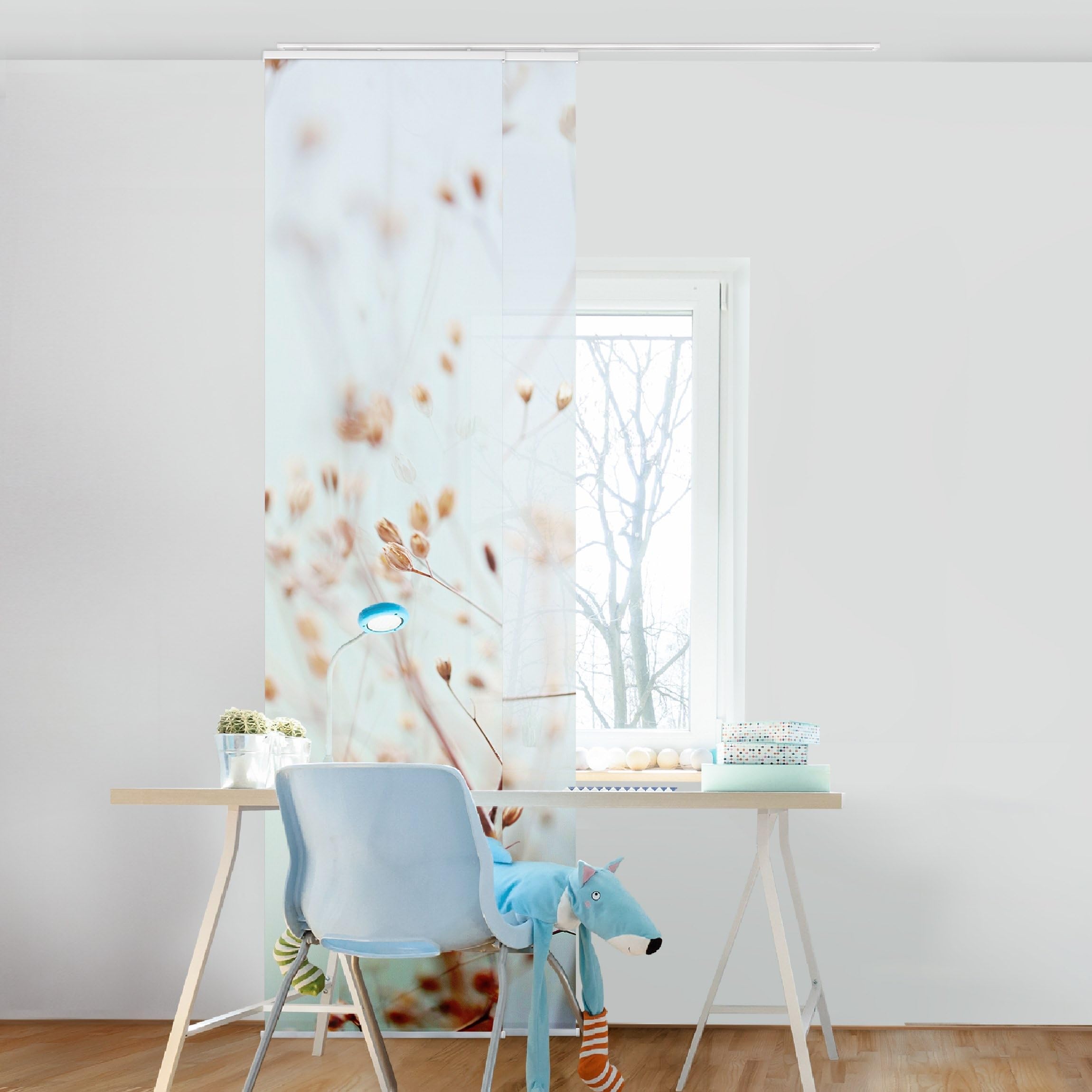 Schiebegardine halbtransparent 60er Paneel Klett Blumen Textil lichtdurchlässig - Gräser Modern Flächenvorhang beige Wohnzimmer Schlafzimmer 2444 (120x250 cm - 2er Set)