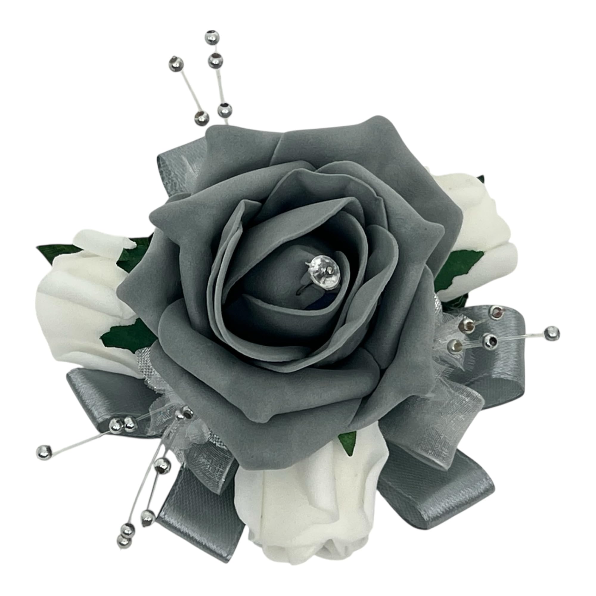 beautiful bouquets Prom or wedding wrist corsage bracelet silver grey