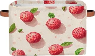 Lychee Watercolor Art Storage Basket, 1 Pack Collapsible Storage Bins Laundry Hamper with Leather Handles for Closet Organization, Home, Kitchen, Toy Storage