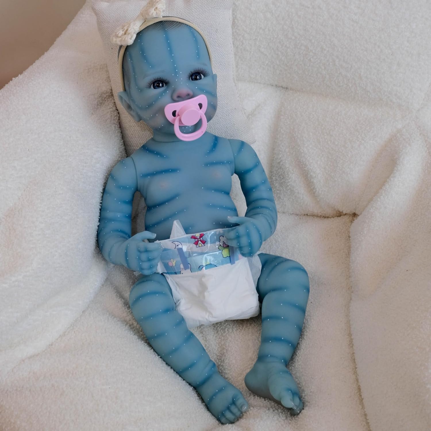 19 Inch Blue Avatar Baby Doll Can Glow in the Dark Full Silicone Realistic Reborn Bettie Baby Dolls with Blue Eyes Newborn Avatar Toys Anatomically Correct Babies That Look Real for Kids Ideal Gift