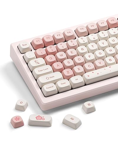 HITIME XVX Keycaps - Pink Cute PBT Keycaps, MOA Profile Key caps 60 65 75 100 Percent, Dye-Sublimation, Custom 142 Keys Set for 100%, 75%, 65%, 60% Mechanical Keyboard - Pink