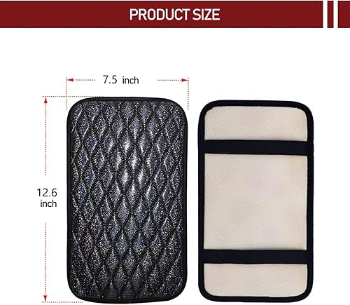 Miniatura 2 de 1 funda brillante para reposabrazos de consola central, 7.48 x 12.59 pulgadas, acolchado dorado con purpurina tridimensional, transpirable, grueso,