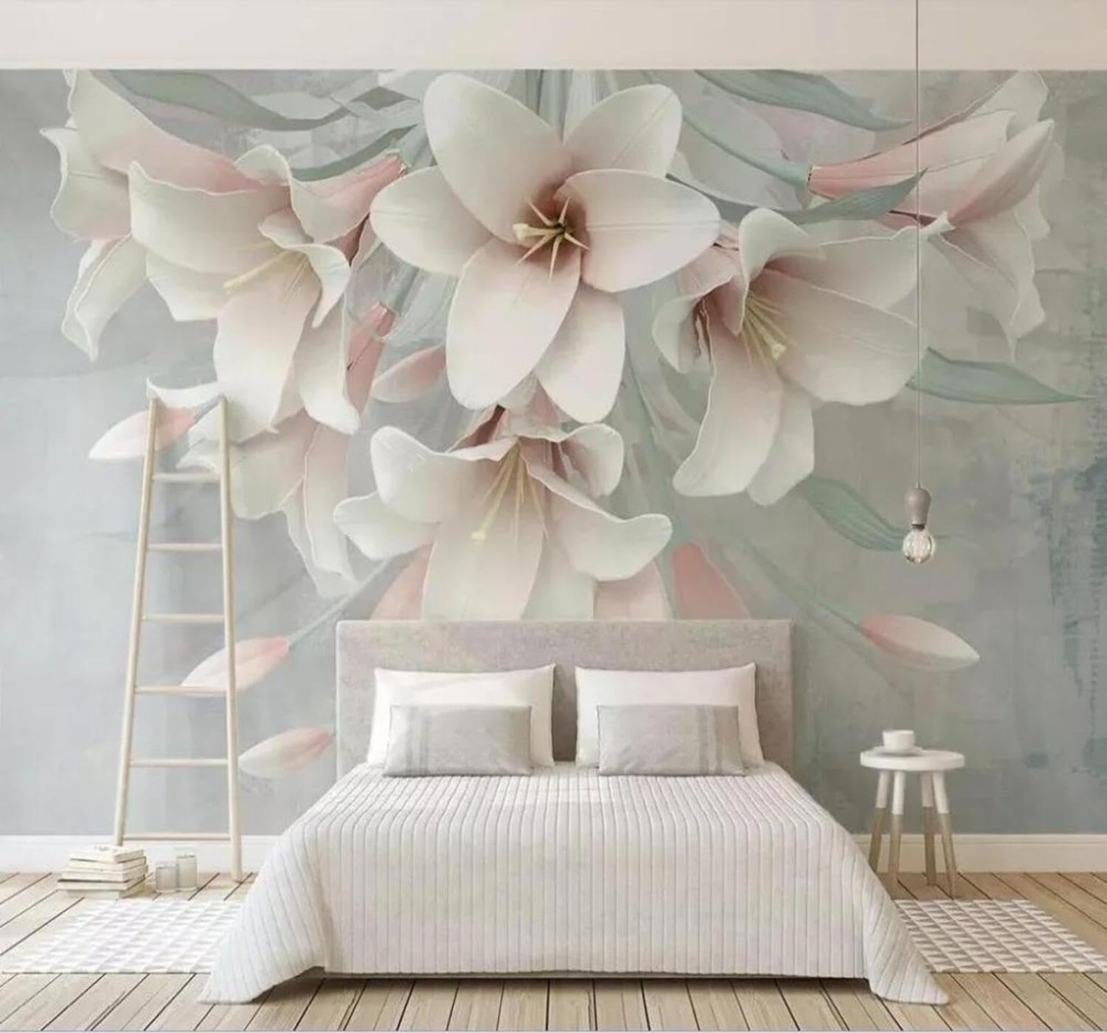 Tzxztt 400Cm×280Cm(B×H) Fresh Beautiful Pink Lily Relief Modern 3D Wallpaper Premium Textured Silk Neutral Tones Material Ideal For Living Room Bedroom-400Cm×280Cm