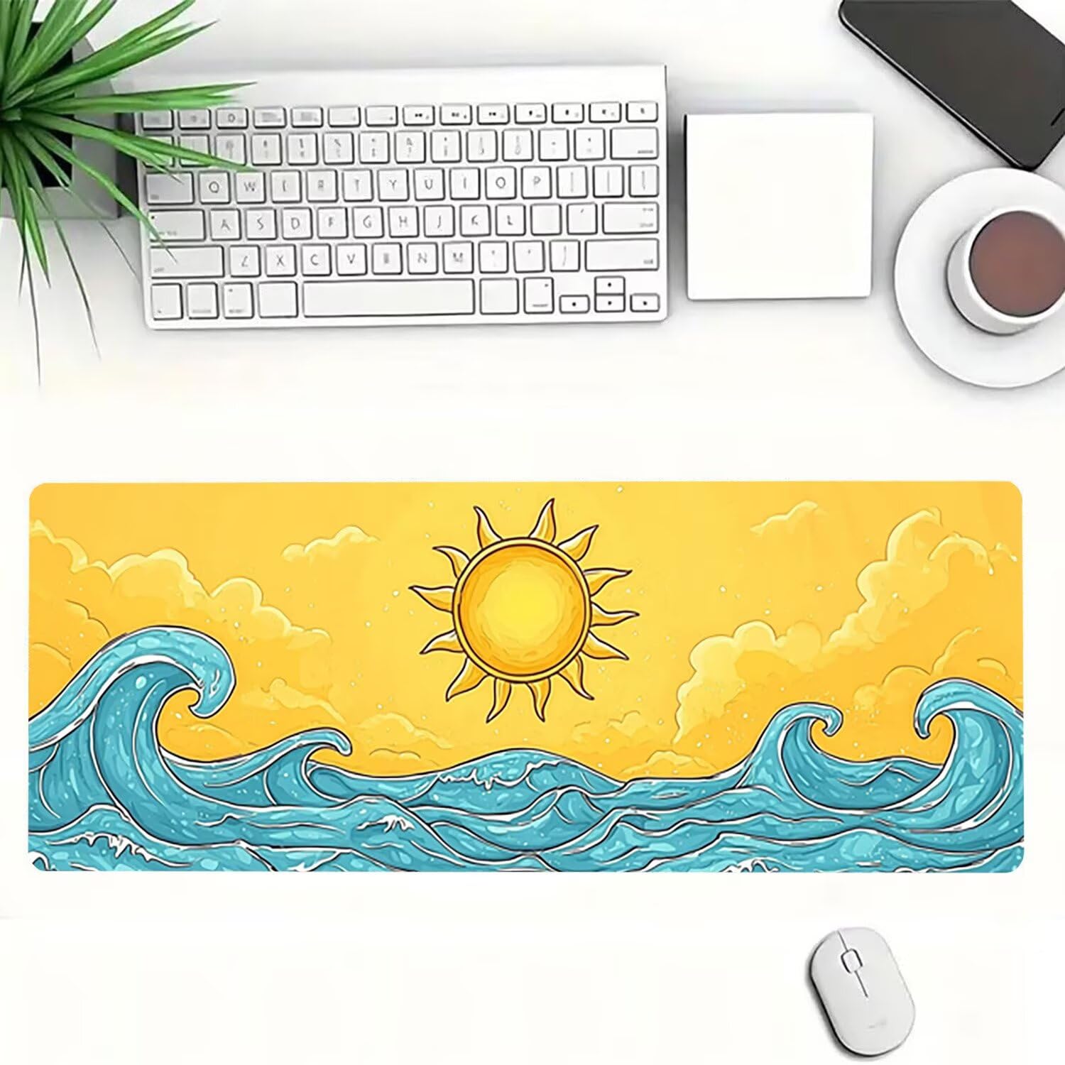 Podkładka pod mysz do gier XXL żółta krajobraz, podkładka pod mysz XXL - 1400 x 600 x 3 mm, podkładka pod mysz matowa, bardzo duża tkanina na biurko dla graczy, antypoślizgowa podstawa, dla graczy