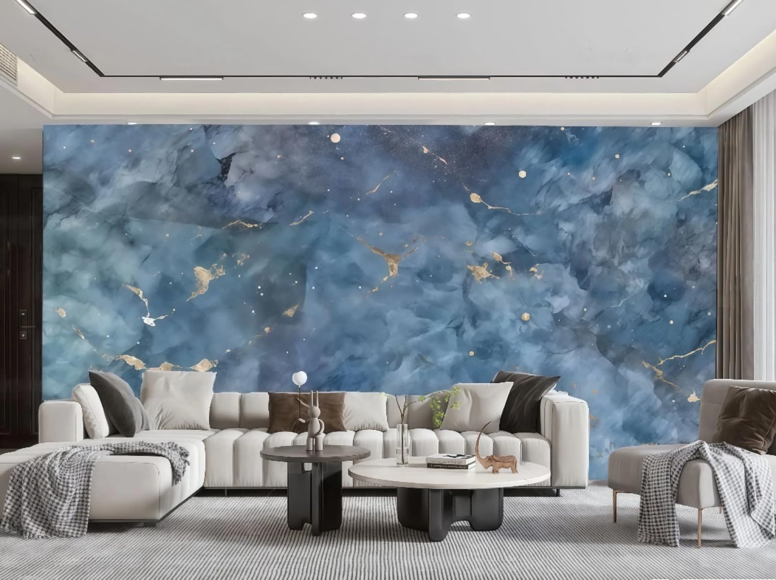 Tapeta Nowoczesna Minimalistyczna Sztuka Gwiaździste Niebieskie Niebo Marmur Tablica Malarstwo TV Sofa Tło Ściana Salon Sypialnia Jadalnia Mural, 3D, 250 x 175 cm