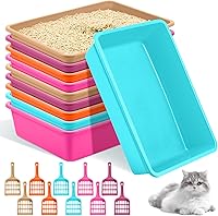 Amyhill 10-Pack Open Cat Litter Boxes with Scoops - Medium 14.6x10.6" Durable Nonstick PP Plastic Pans for Cats & Rabbits, 5 Colors