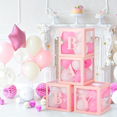 Miniatura 3 de Cajas de bebé con letras para baby shower, decoraciones de baby shower con 4 cajas de globos transparentes para decoración de revelación de género