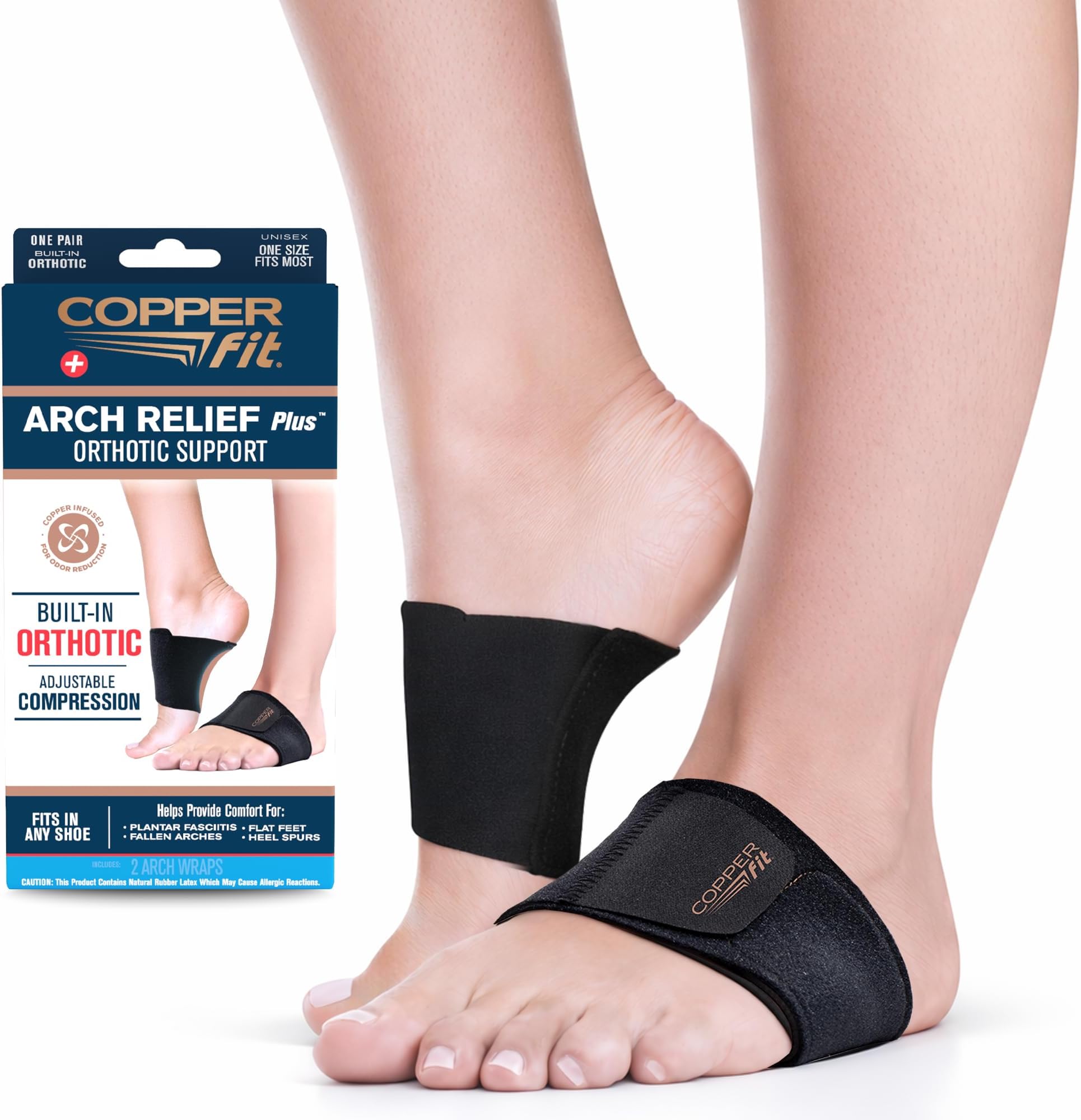 Copper Fit CFACBP Health Unisex Arch Relief Plus with Built-In Orthotic Support, Black