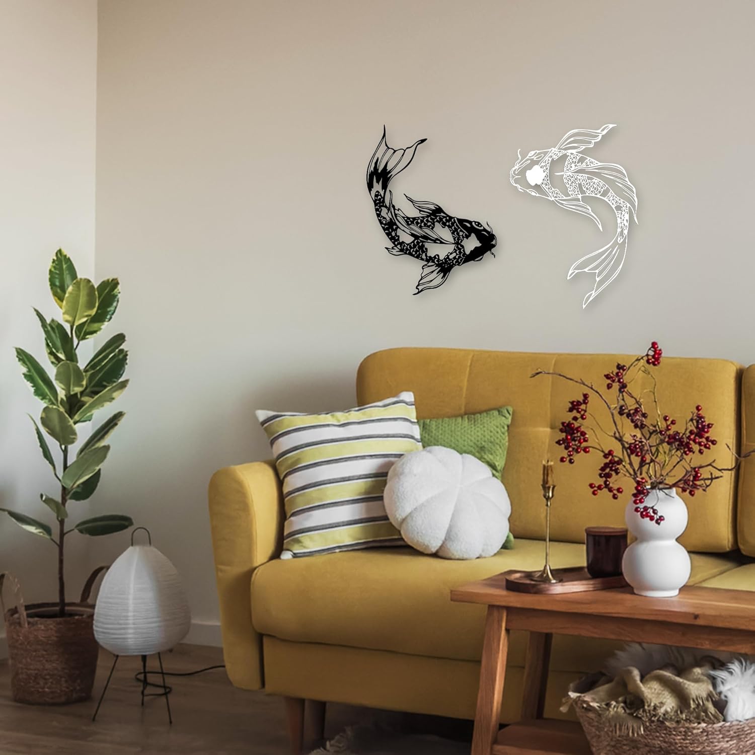 Xedatric Black & White Koi Fish Metal Wall Art,Yin Yang Koi Decor with Japanese Inspired Design,Rust Resistant Koi Fish Wall Art for Zen Spaces