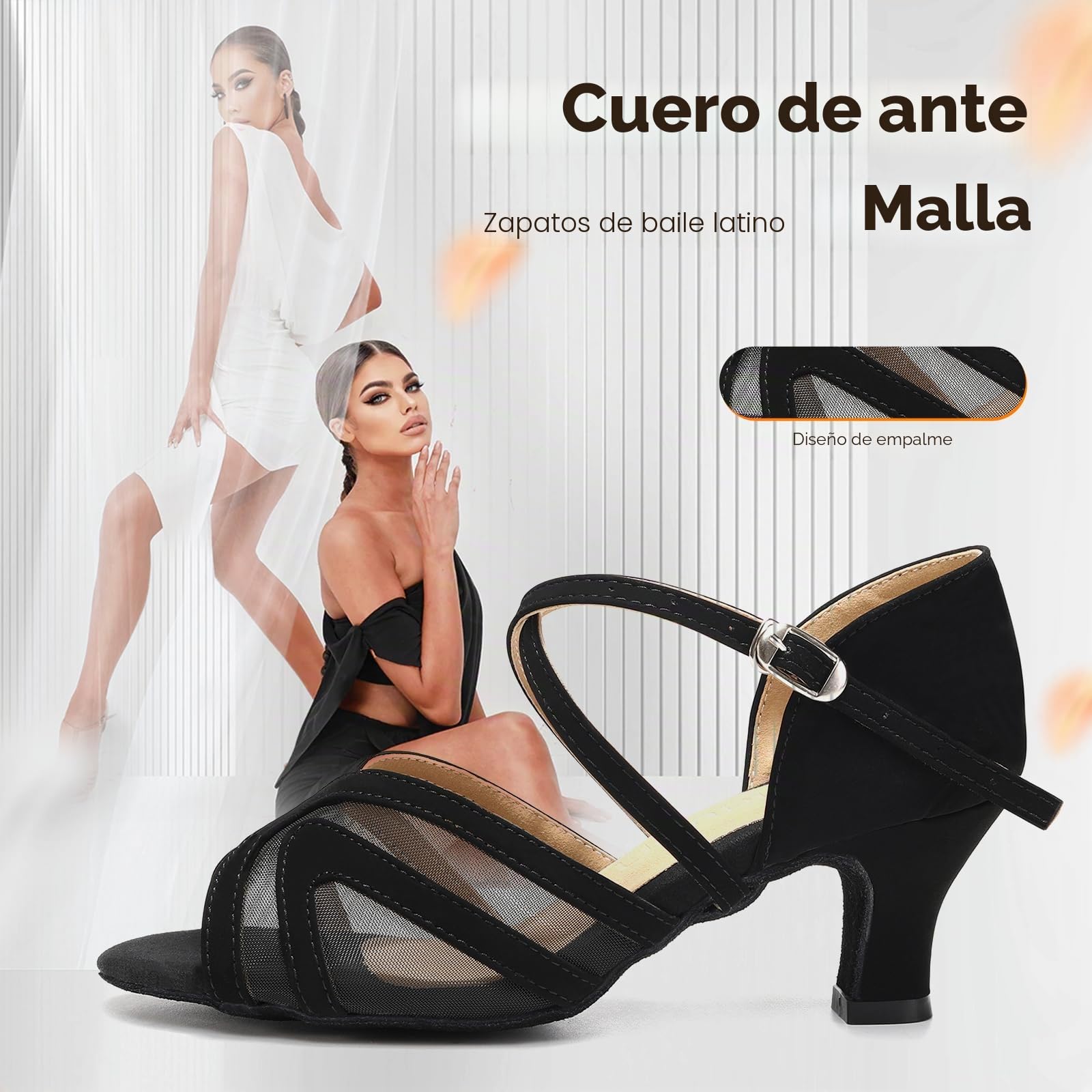 Zapatos de Baile Latino de Salon Mujer Cómodos de Tacon 5cm