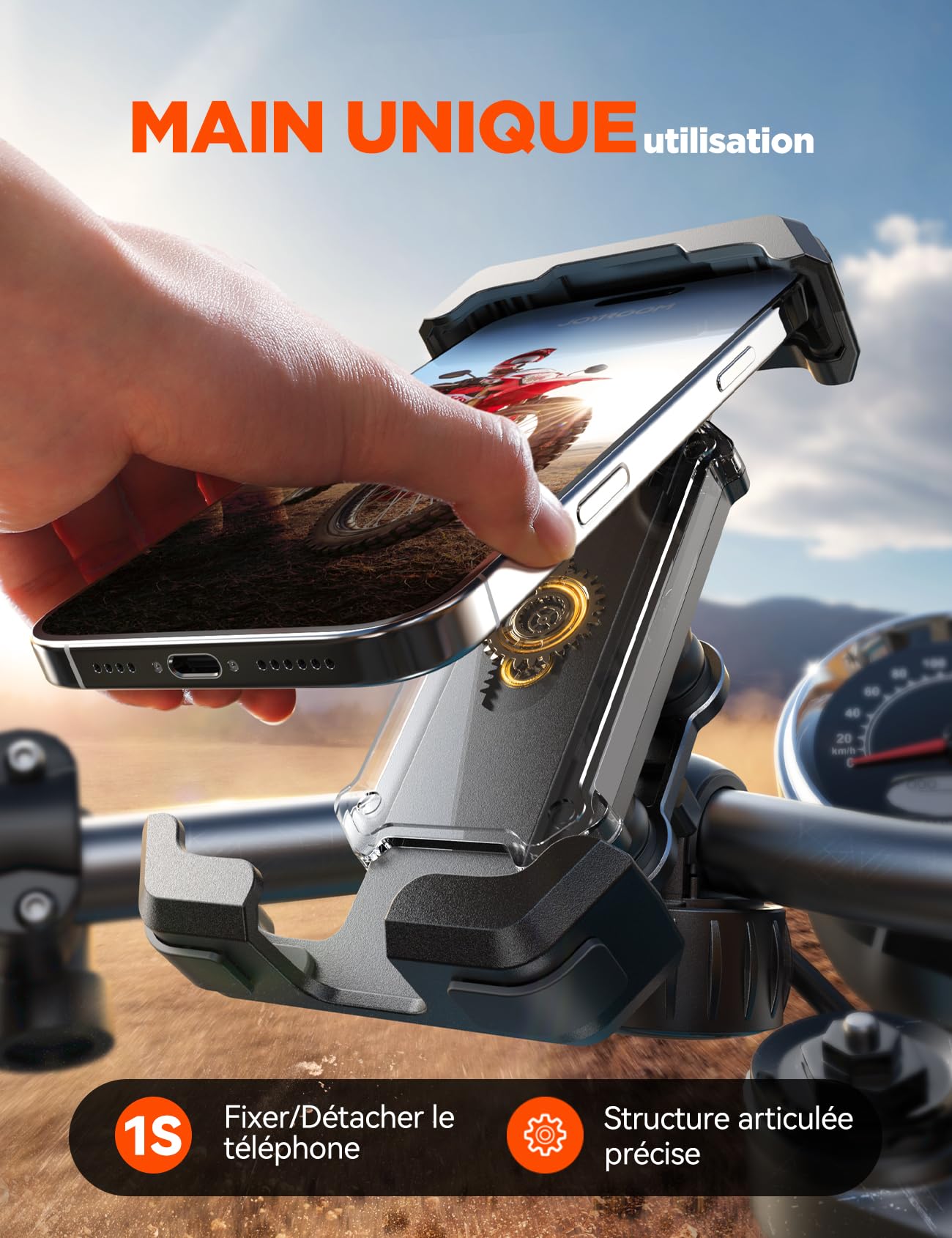 JOYROOM 2026 Support Téléphone Moto【Dernier Amortisseur】 Universel Porte Téléphone Vélo, Anti-Vibration pour iPhone 17/16/15 Pro Max, Samsung S25/S24/23 Ultra, Smartphones 4,7"-7"