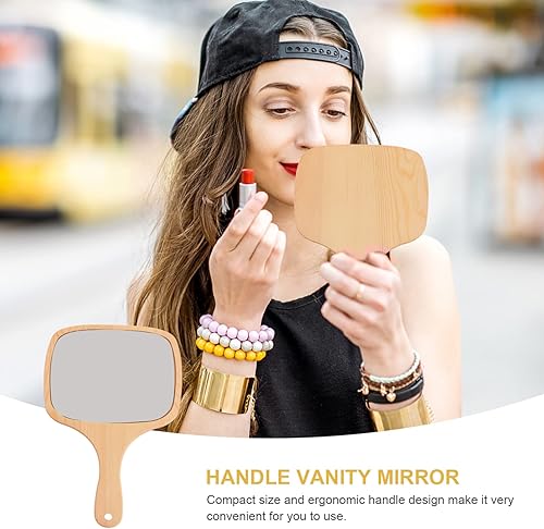 Miniatura 5 de Lurrose Espejos de maquillaje de madera, portátiles con mango de madera, espejos de maquillaje de mano, espejo de maquillaje de madera vintage,