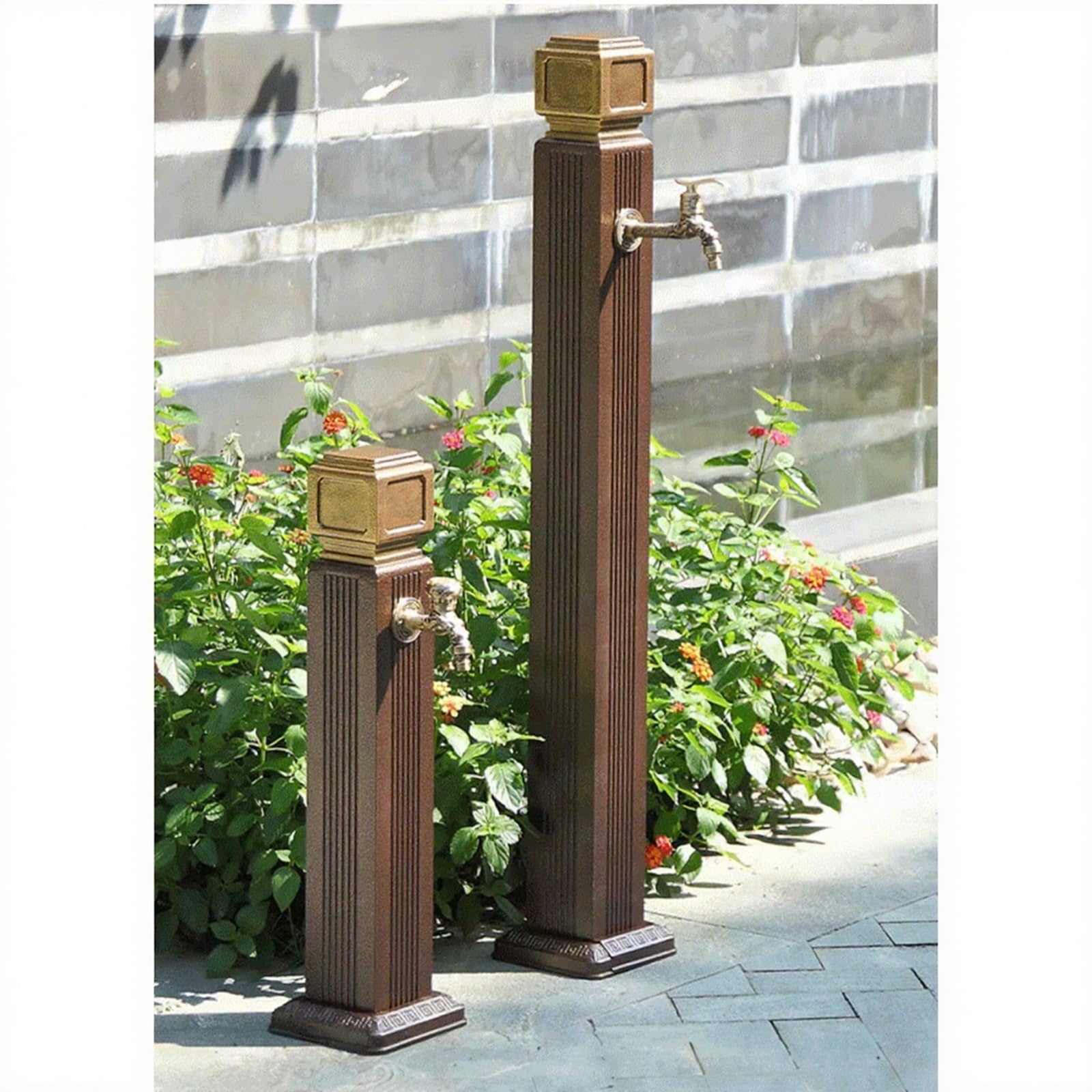 Colonna d'Acqua Quadrata in Rame per Giardino con Rubinetto erogatore - Idrante da Esterno a Pavimento per irrigazione e Lavaggio del Giardino - 110 cm (43,3 Pollici) Ele