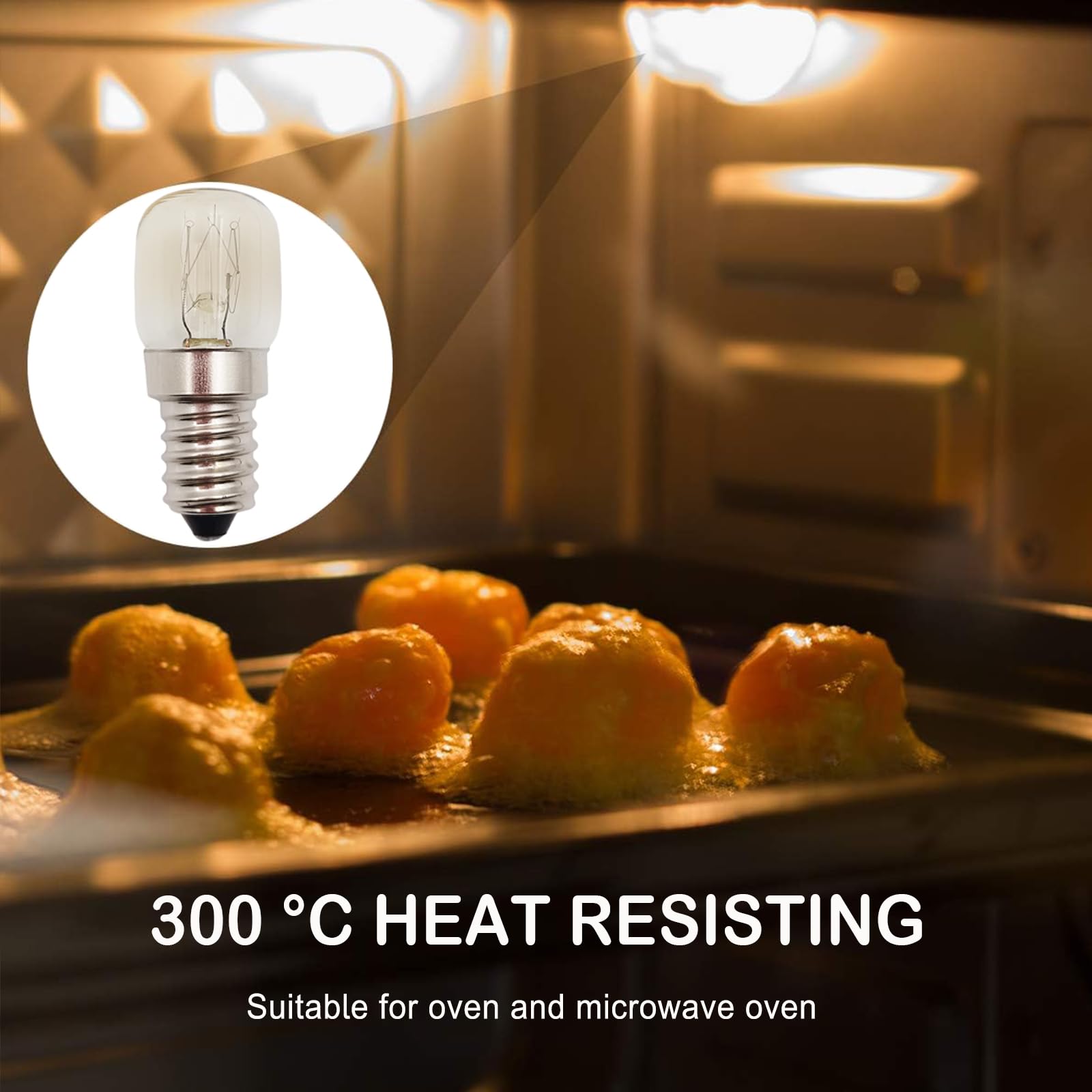 EASYIVY Oven Lamp E14, Up to 300 Degree Heat Resistant E14 Oven Lamp Dimmable for AEG/Neff/Whirlpool/Smeg/Bosch Oven, Microwave, Salt Lamp, Fridge Lamp, Warm White 2700K, Pack of 2