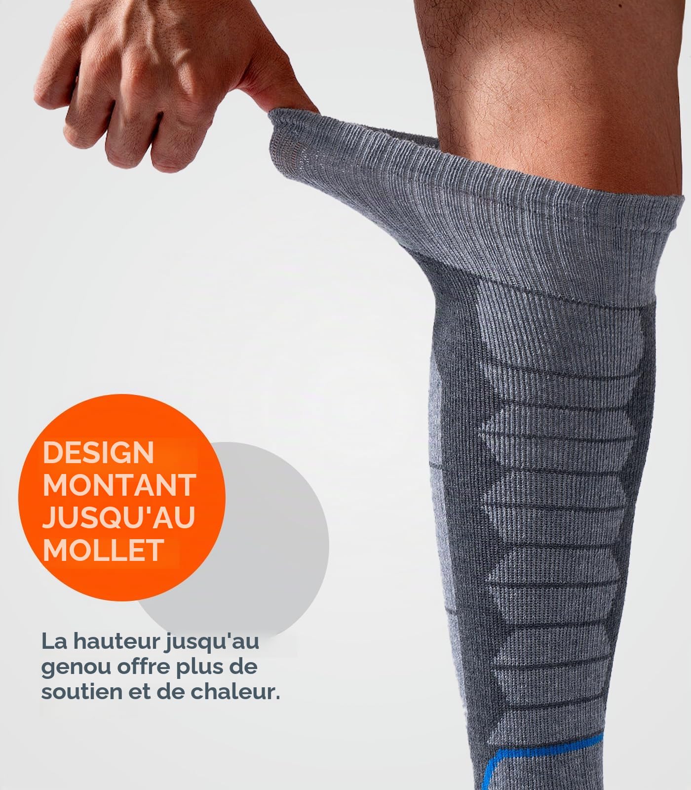 Chaussettes de Ski Homme - Chaussettes de Ski en Mérinos,Respirantes et Confortables,Idéales pour Ski,Snowboard et Sports d'Hiver,Gris（45-48） 2 Paires