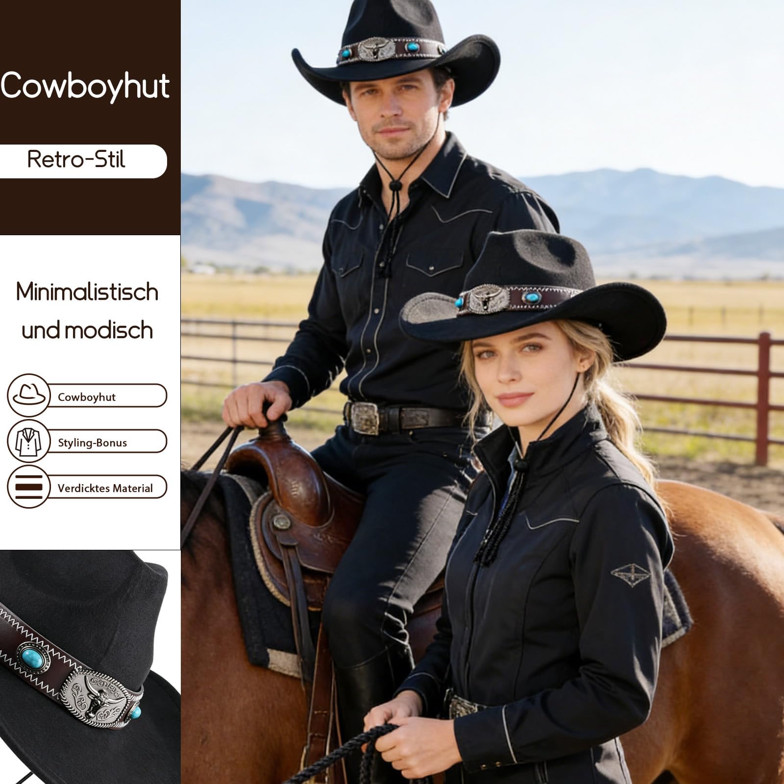 Klassischer Unisex Cowboy Hut für Männer und Frauen, Solid Denim Hut mit Bull Head Dekoration, Vintage Jazz Stil, Erwachsener Cowboy Hut, perfekt für jedes Cowboy Abenteuer