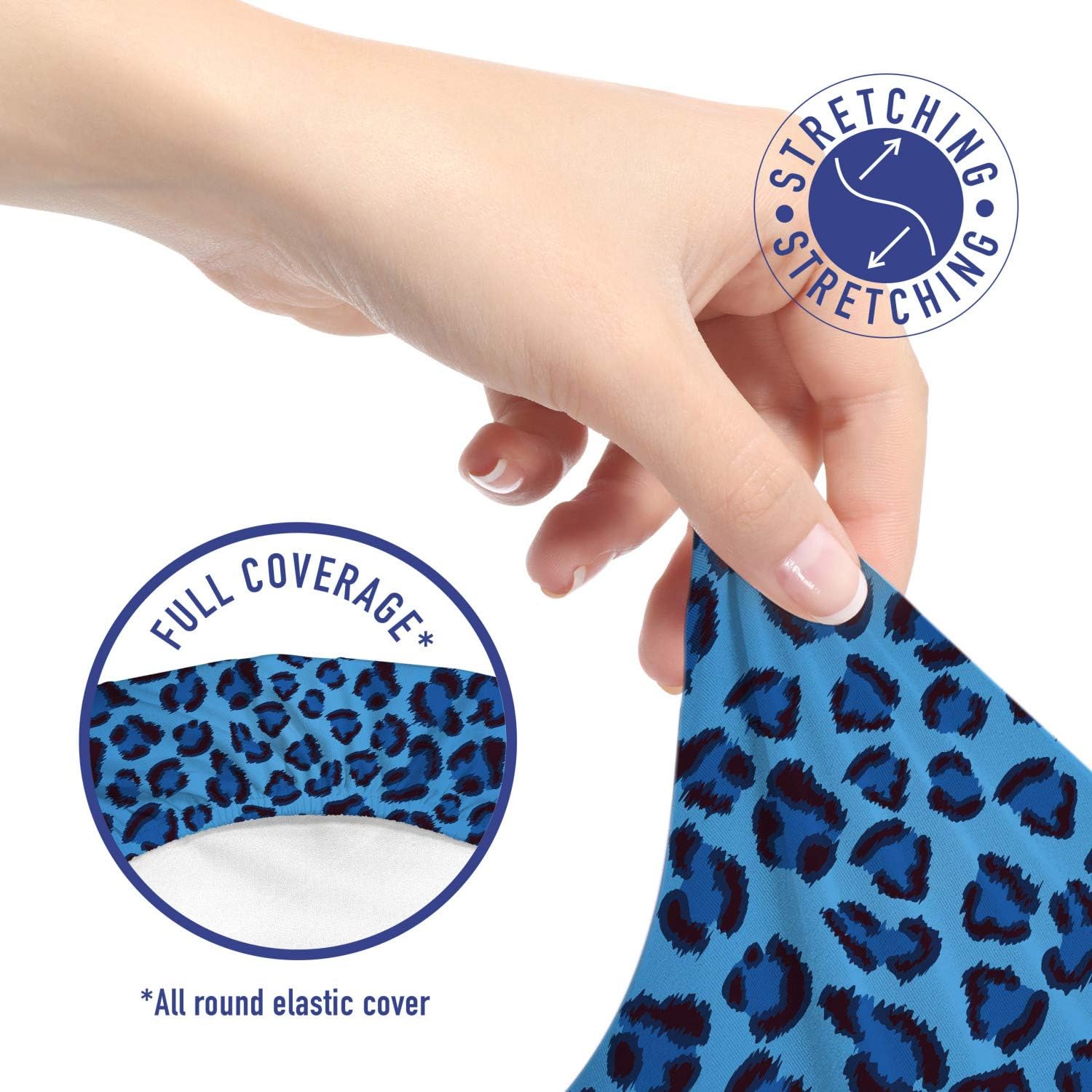 Lunarable Animal Print Office Chair Slipcover, Leopard Skin Animal Print Design Creative Contemporary Artwork, Protective Stretch Decorative Fabric Cover, Blue