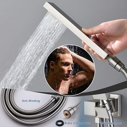 Miniatura 133 de Enga Sistema de ducha termostático doble, grifo de ducha de lluvia doble de montaje en pared de 12 pulgadas + 6 pulgadas, todas las funciones se Oro