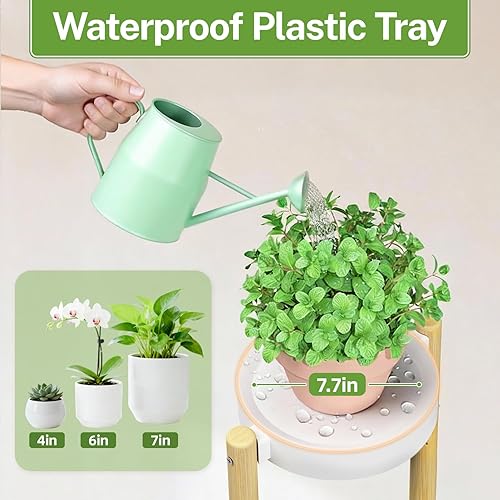 Miniatura 2 de iDavosic.ly Soporte de bambú de 5 niveles para plantas para interiores y exteriores con bandeja de plástico, estante de esquina escalonada para