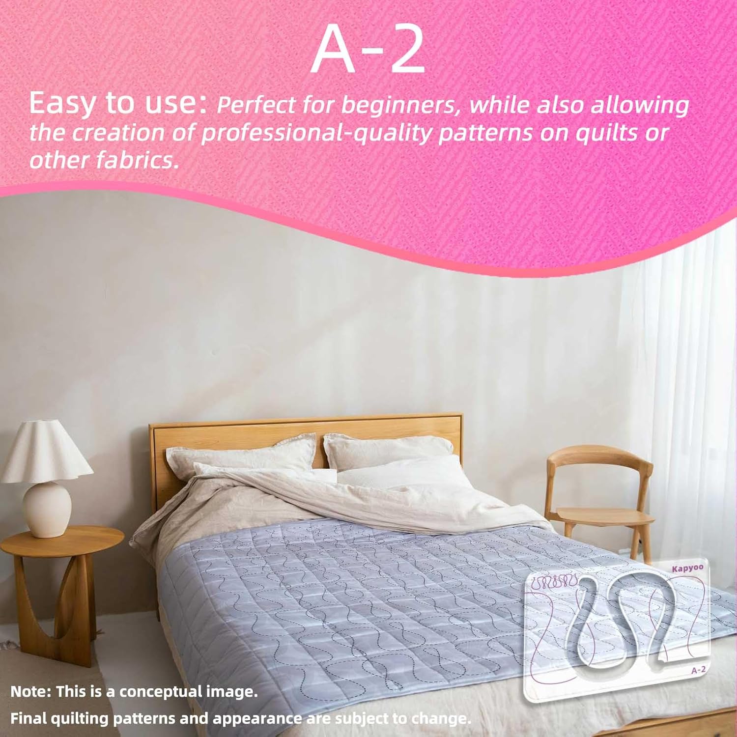 3Pcs Free Motion Quilting Templates with Non-Slip Grips, Quilting Ruler and Templates for Industrial & Domestic Machines, Beginner-Friendly Reusable Stencils for DIY Quilt Designs (25 Series A)