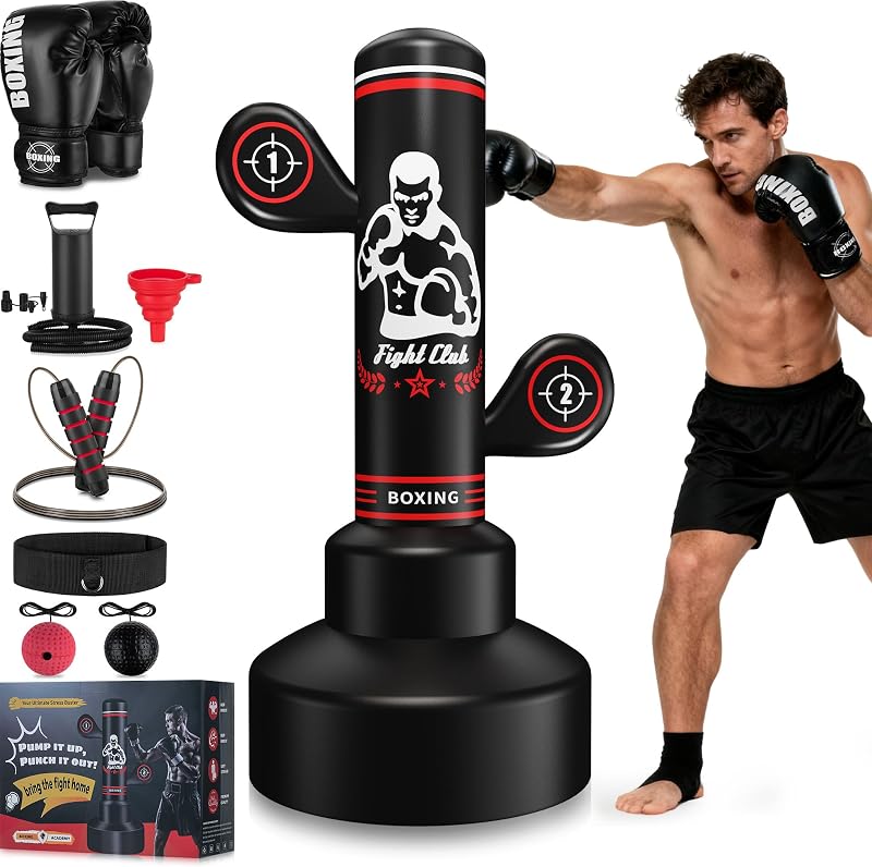 ASBRAVO 180 cm-es állózsák felnőtteknek és gyerekeknek, felfújható ütőzsák boxozáshoz és MMA edzéshez