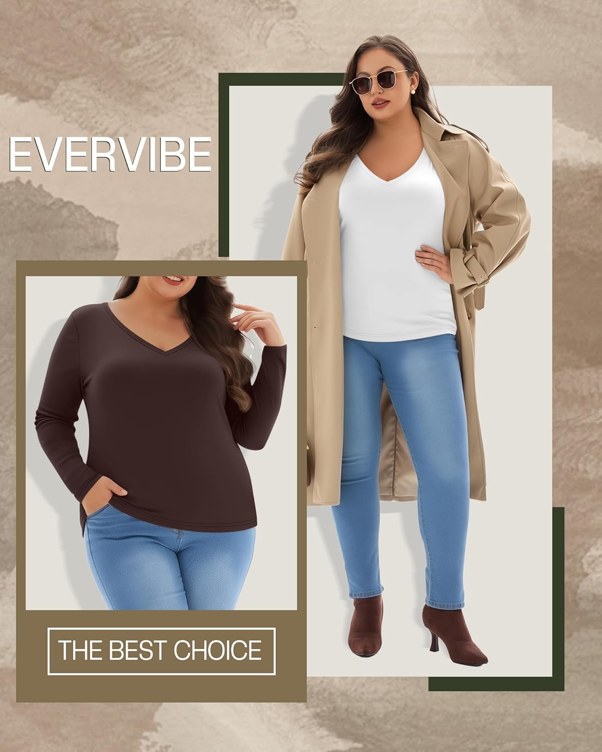 3 Pack Women's Plus Size Shirts, Deep V Neck Long Sleeve Tops Slim Fit Cotton Blend T-Shirts Casual Basic Layer Tee - Image 6