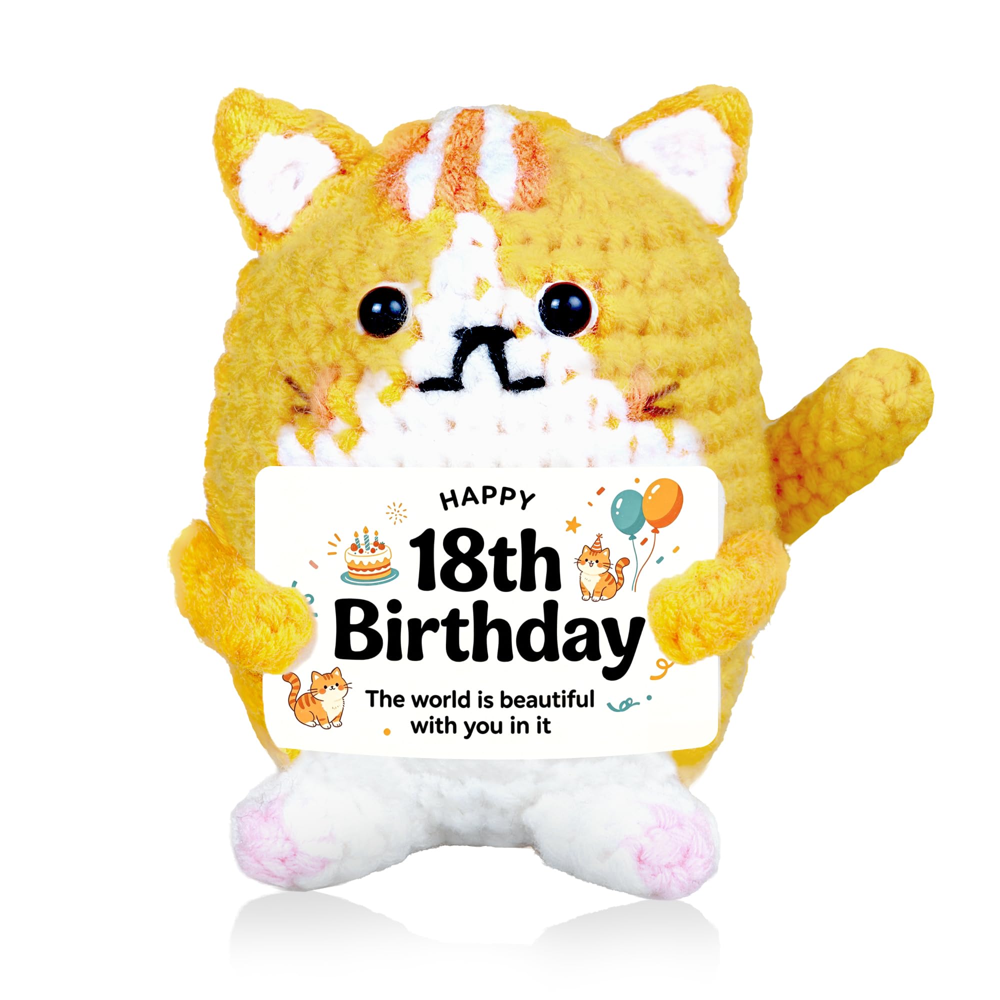 Joeevokey 18th Birthday Gifts for Girls, Cat Gifts for Girls - Handmade Crochet Cat, 18th Birthday Decorations for Party, Best Friend Daughter BFF, Adorable Desk Ornament