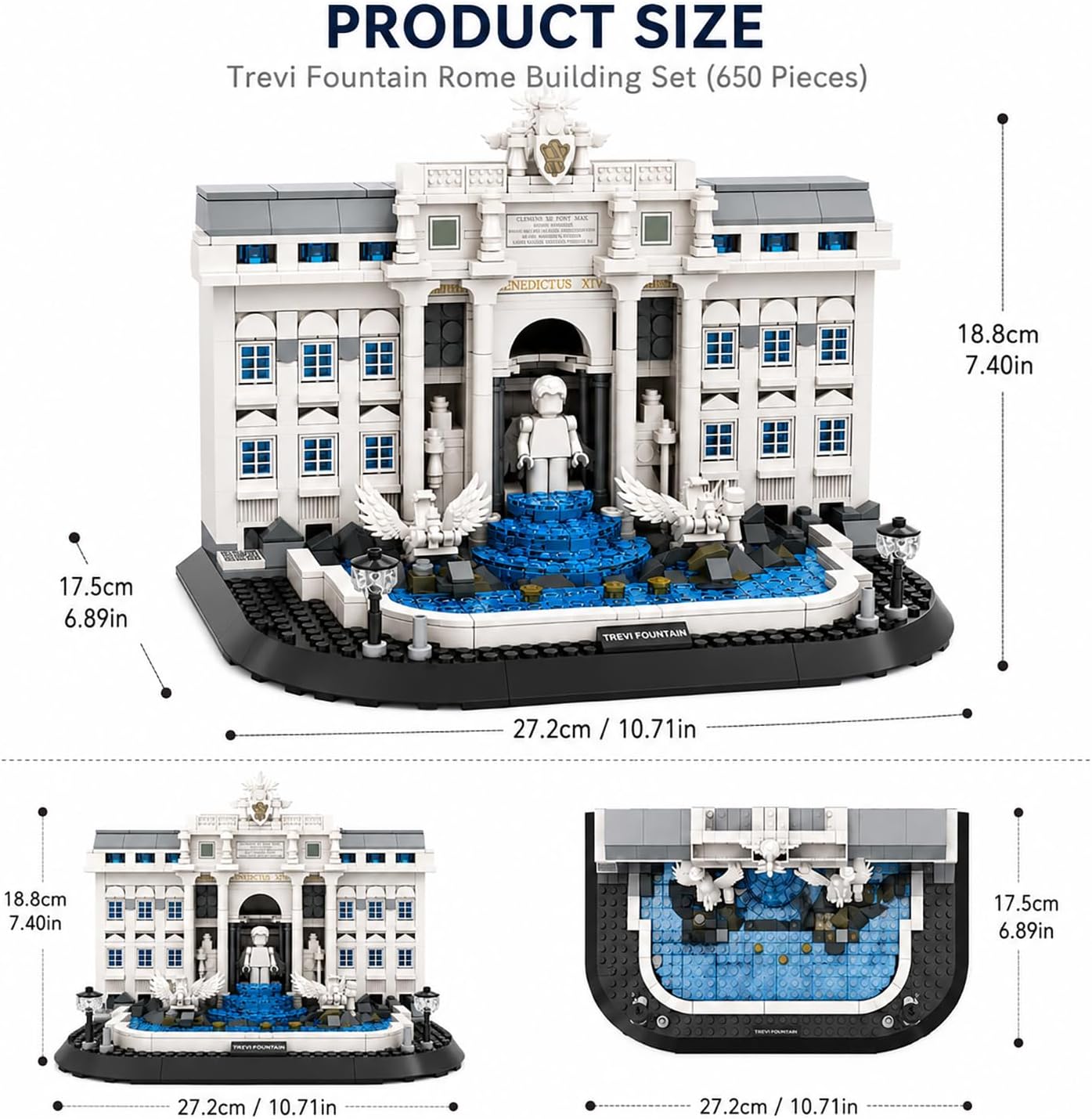 Trevi Fountain Rome Building Set (650 Pieces), Architecture Building Blocks Toys, Home Décor Model Gifts for Kids and Adults