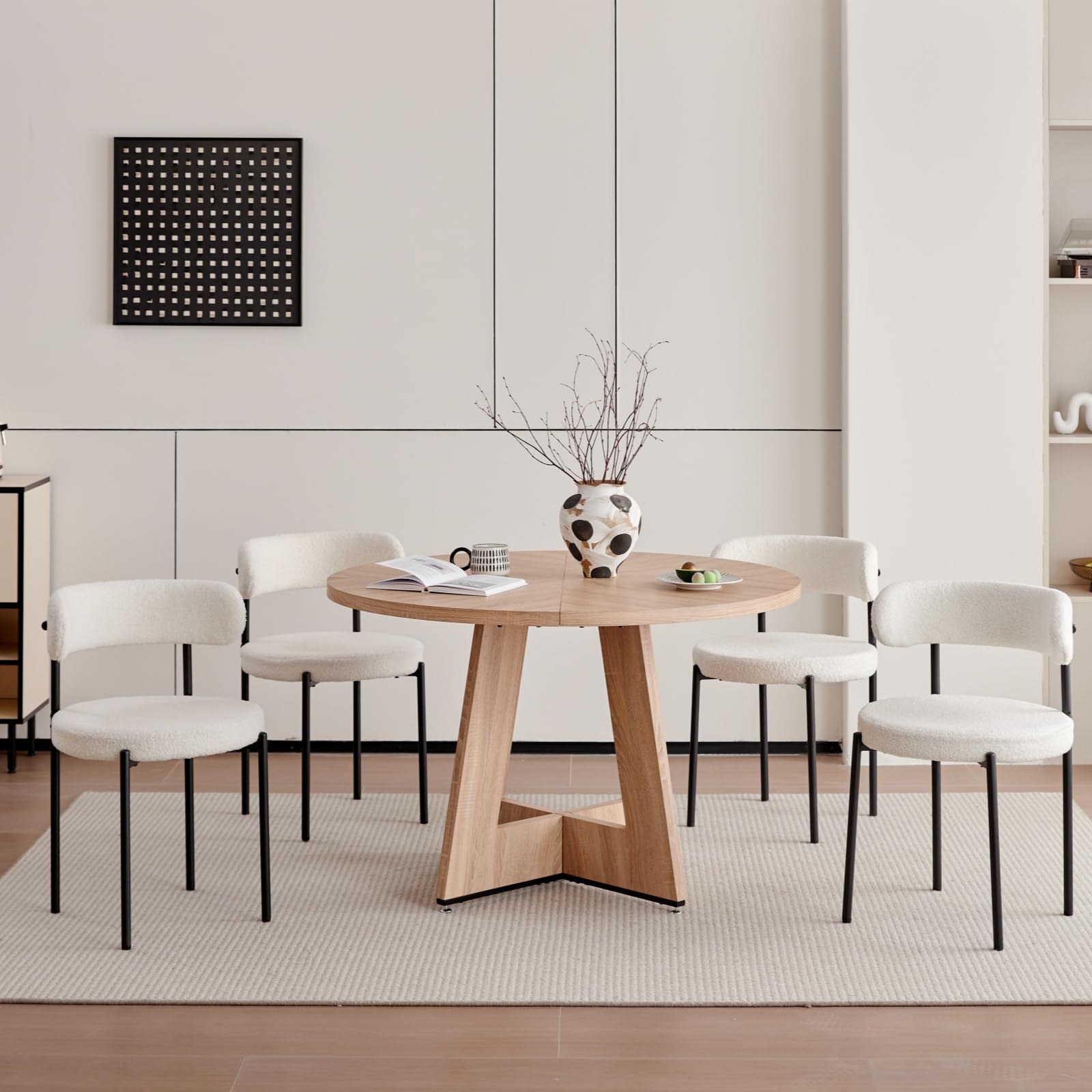 Set di 4 Sedie da Pranzo, Sedia Imbottita in Velluto Teddy, Adatta per Sala da Pranzo, Soggiorno, Camera da Letto, Sala Conferenze - Bianco