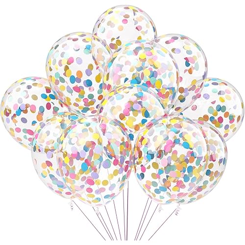 Rainbow Confetti Balloons, 25 Pcs 12 Inch Thickened Clear Latex Balloon with Confetti Inside for Birthday Party Baby Shower Graduation Engagement Bridal Shower Decorations Supplies (Paper Confetti)