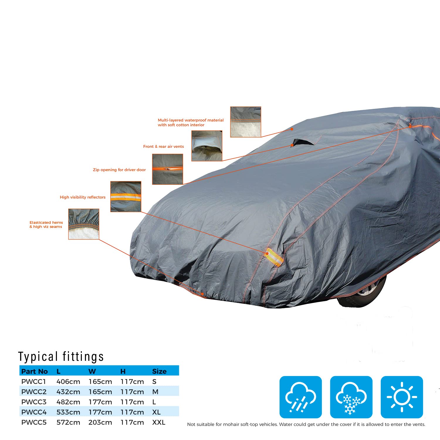 Simplemente pwcc4 Totalmente Impermeable Coche Cubierta, XL