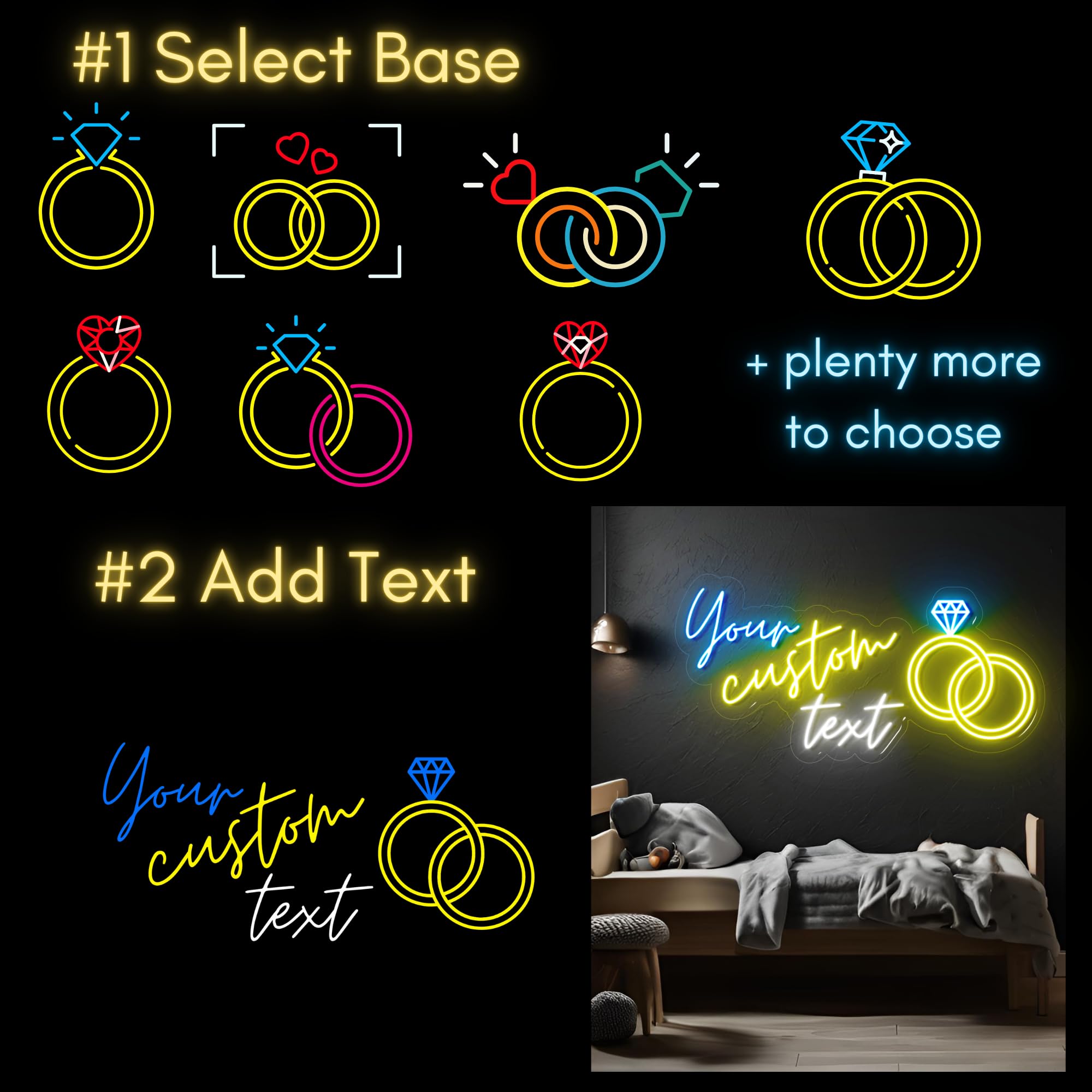 Custom Neon Signs | Personalized LED Sign for Birthday Gift, Children Party, Kids Gift Idea | Wall Light Decoration (Rings)