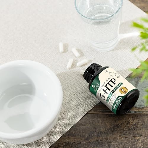 Miniatura 9 de Cápsulas de 5-HTP de 200 mg apoyo extra fuerte para el estrés suplemento de 5-hidroxitriptófano del extracto de semillas de Griffonia Simplificolia