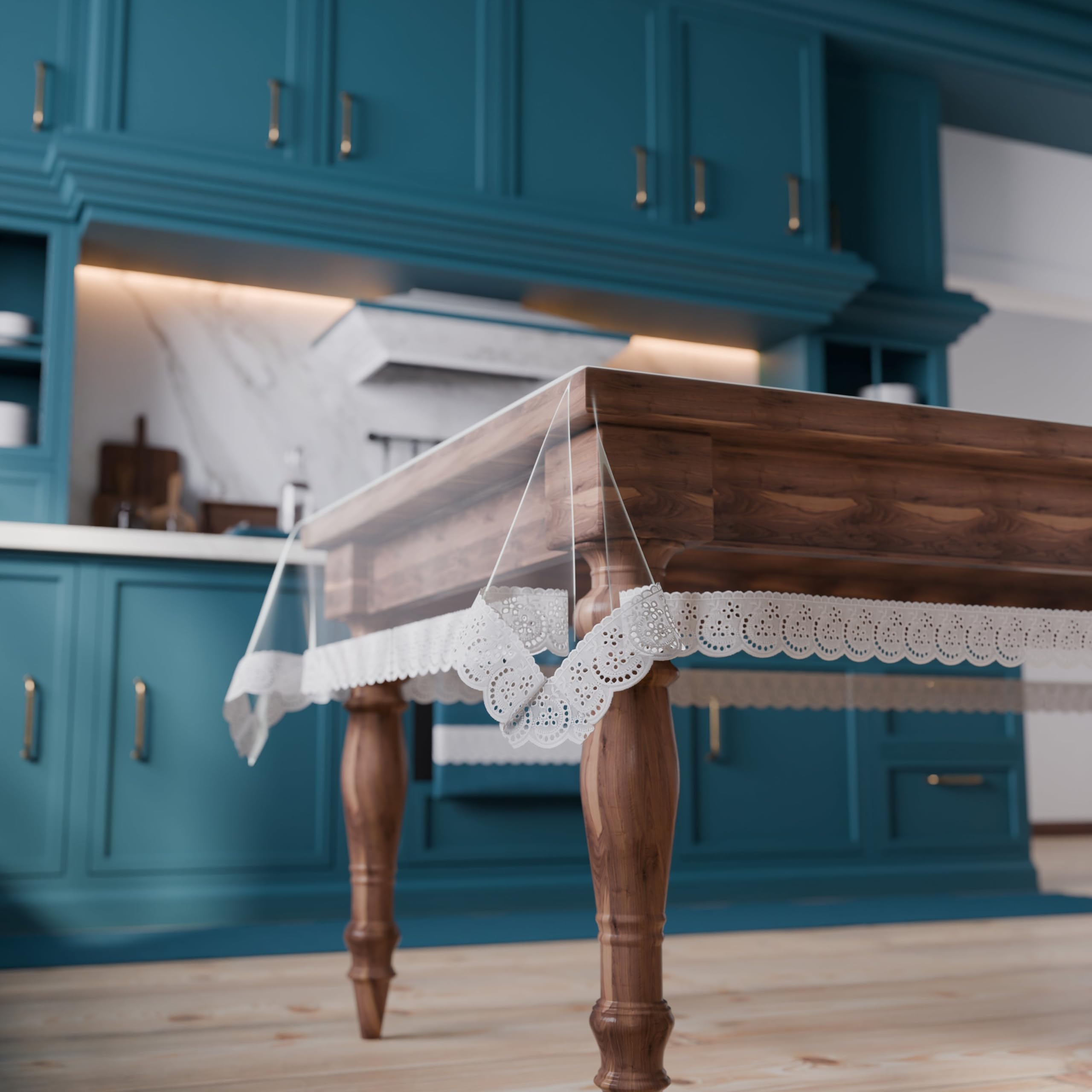 PETTI ARTIGIANI ITALIANI – Mantel Transparente de PVC Laminado/Cubremesa Antimanchas con Ribete de Encaje Sangallo – Protección para mesas de Cocina y Comedor, 24 plazas (140x450 cm) Rectangular