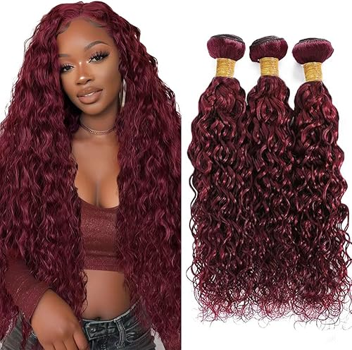99J Bundle Wine Red Water Wave Human Hair Bundles Suhkrpt Hair Burgundy 99J Wine