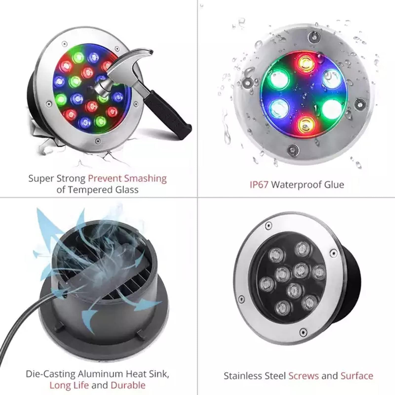 Luces De Paisaje Submarino - Foco LED Piscina, Foco Sumergible IP68, Foco Sumergible LED con Cambio De Color RGB, para Jardín, Focos De Piscina, con Mando A Distancia(12W)