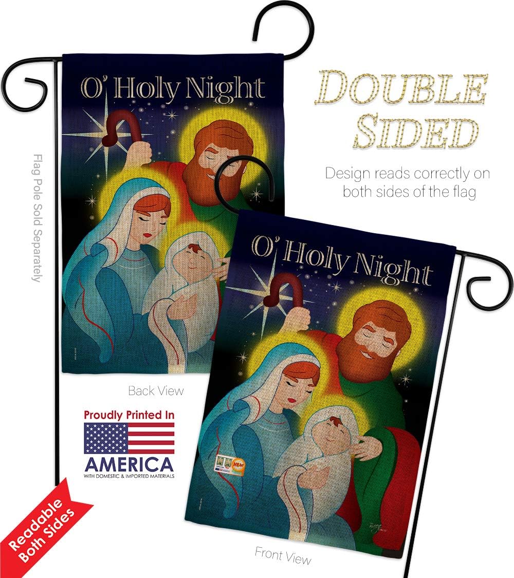 O Holy Night Burlap Garden Flag Wintertime Nativity Three King Religious Family Season Christian Small Decorative Gift Yard House Banner Double-Sided Made In USA 13 X 18.5