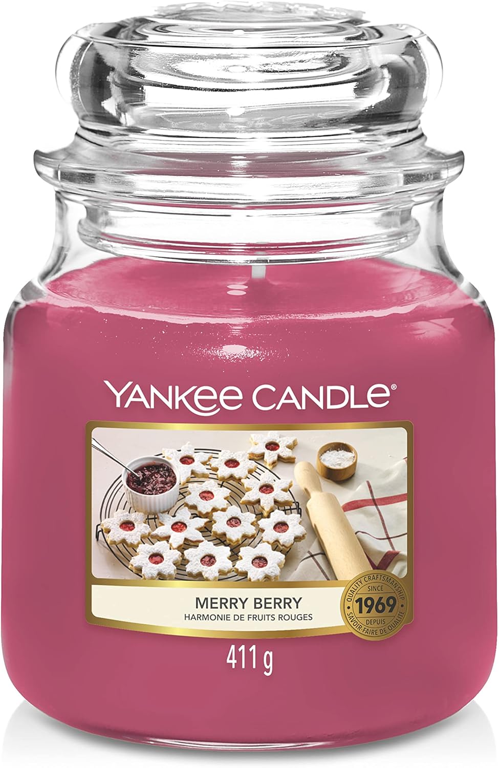 Yankee Candle Scented Candle, Merry Berry Medium Jar Candle, Burn Time