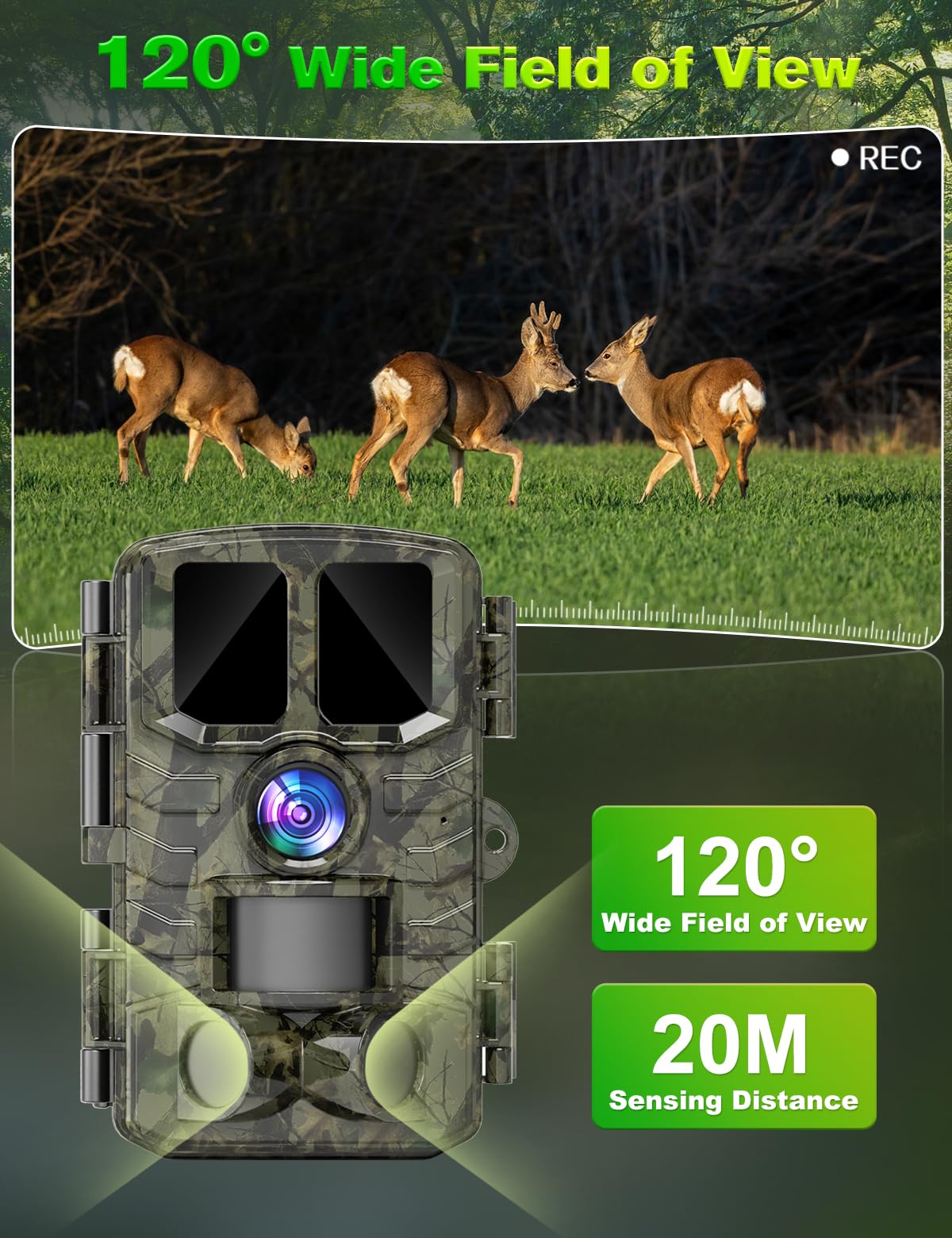 Caméra de Chasse, 60MP 4K HD Camera Chasse Infrarouge Nocturne avec 850nm IR LED, Grand Angle 120°, Piege Photographique avec 32GB Carte, Pour l'observation des animaux et la surveillance de sécurité