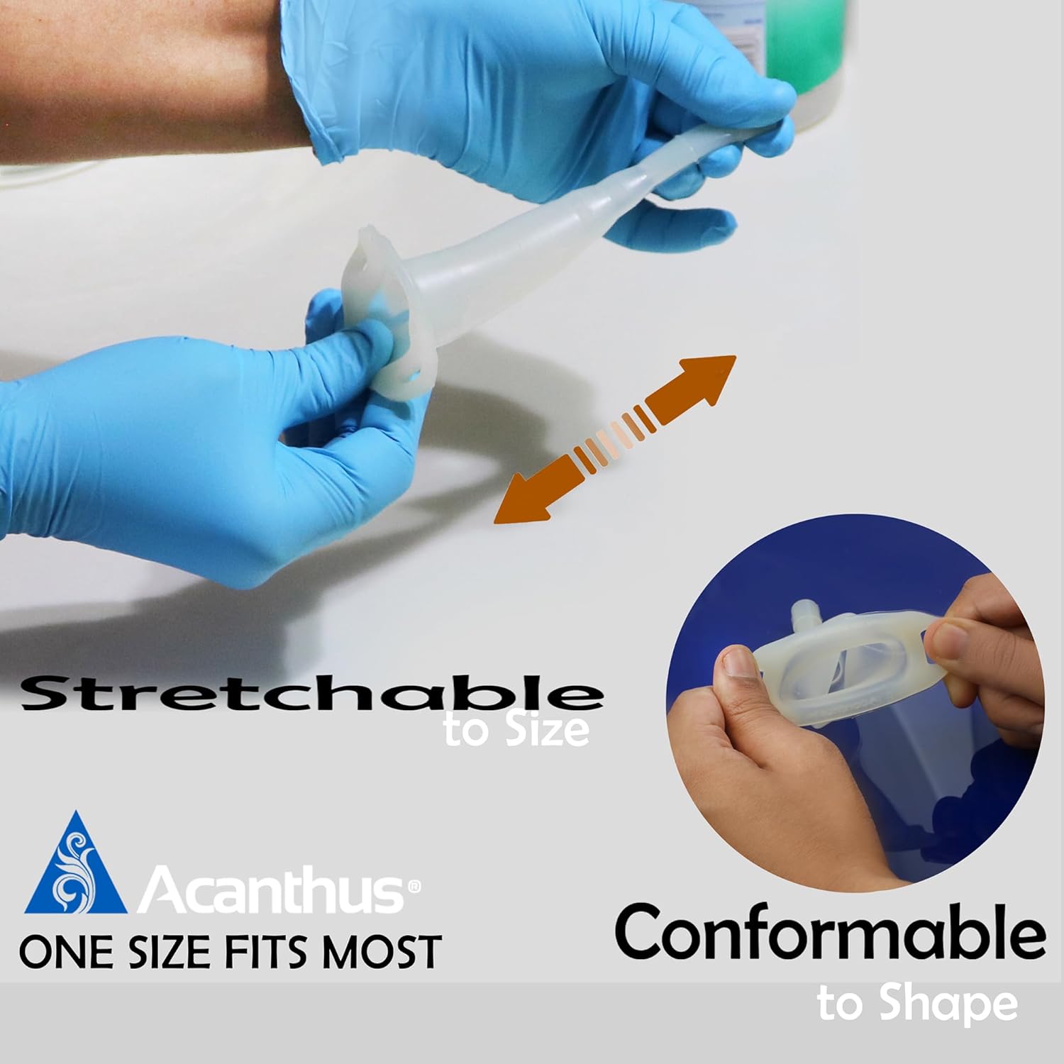 Acanthus Condom Catheter (3) - Reusable -Silicone Male External Catheter - Adjustable- Manage Slippage-Pressure Sensitive Adhesive-Skin Safe- Medium-Large - Stretchable Silicone - Fits Most