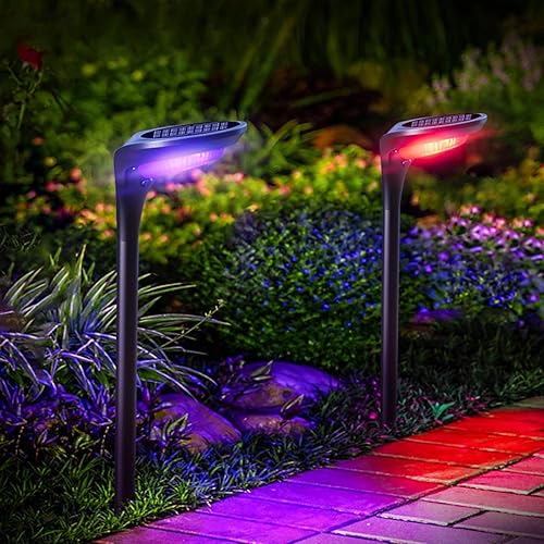 Miniatura 8 de OSORD Luces solares para caminos, paquete de 4 luces solares para exteriores, brillantes, de alto lúmenes, impermeables, con 2 modos de color, luces
