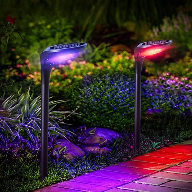 Color Solar Pathway Lights 4-Pack Color Changing Solar Lights Outdoor Waterproof for Christmas Easter Halloween LED Garden Landscape