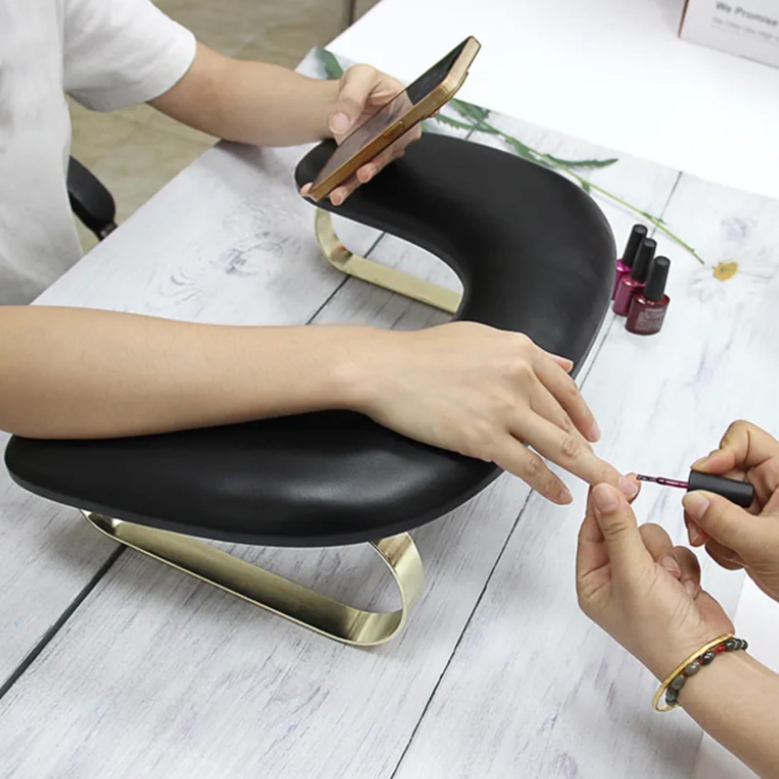 Podkładka pod paznokcie pod nadgarstek, podkładka pod nadgarstek do manicure, ze skóry PU, poduszka pod ramię w kształcie litery U, podłokietnik na biurko z gwoździ, zdejmowana poduszka do manicure i