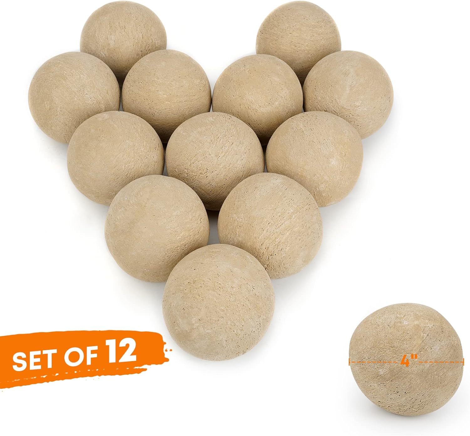 Stanbroil Ceramic Balls - 4” Round Fire Stones for Fire Pit Fire Bowl and Fireplace - Set of 12, Beige