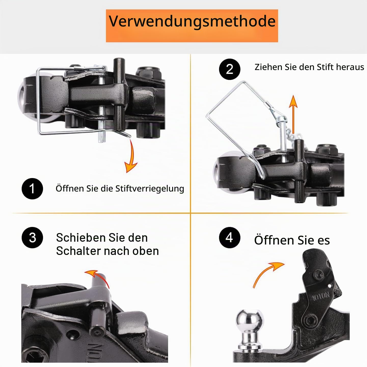 Anhängerkupplung aus Schmiedestahl – 50 mm Kugelkopf 10 t Zugkraft,für Traktor/LKW/Industrie(380mm Länge)